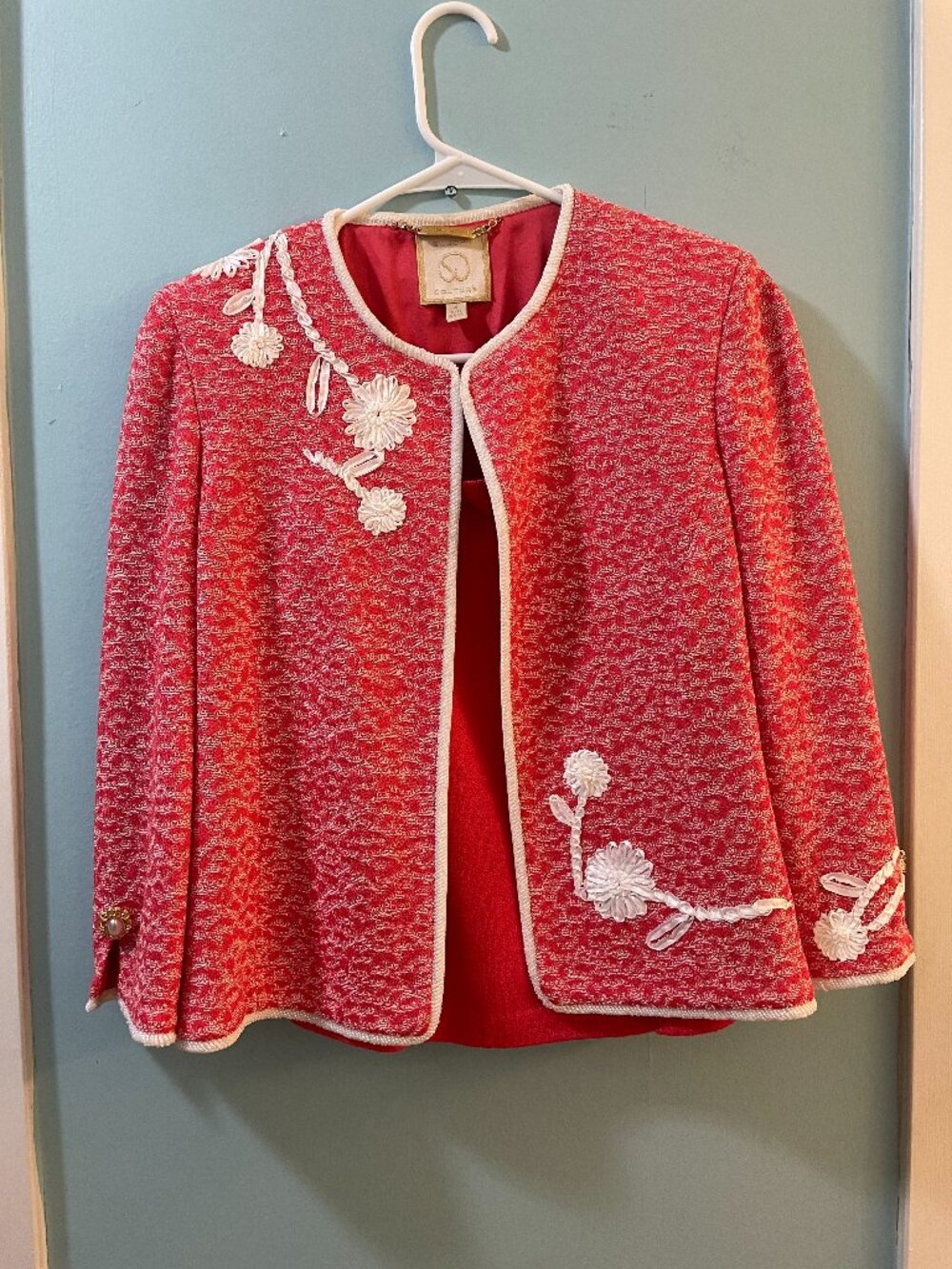 St. John Couture Pink And White Jacket With Matching Top, Size 4